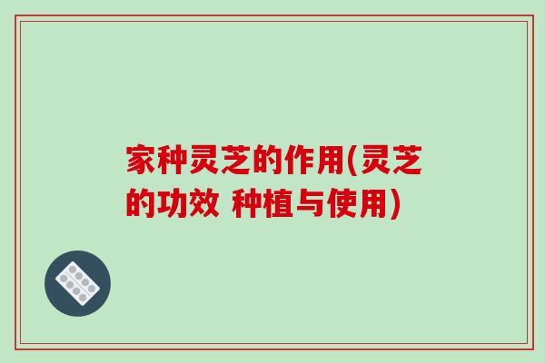 家种灵芝的作用(灵芝的功效 种植与使用)