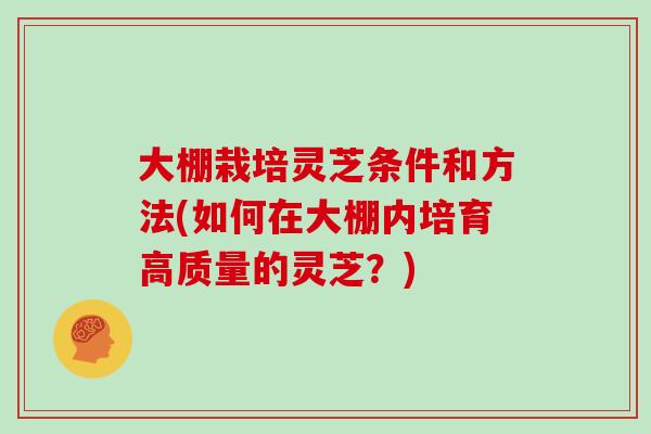 大棚栽培灵芝条件和方法(如何在大棚内培育高质量的灵芝？)