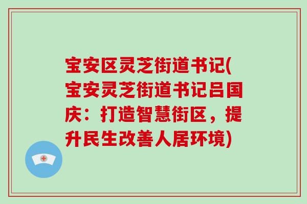 宝安区灵芝街道书记(宝安灵芝街道书记吕国庆:打造智慧街区,提升民生改善人居环境)
