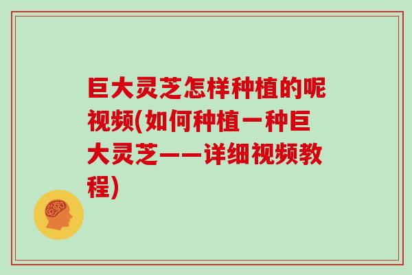 巨大灵芝怎样种植的呢视频(如何种植一种巨大灵芝——详细视频教程)