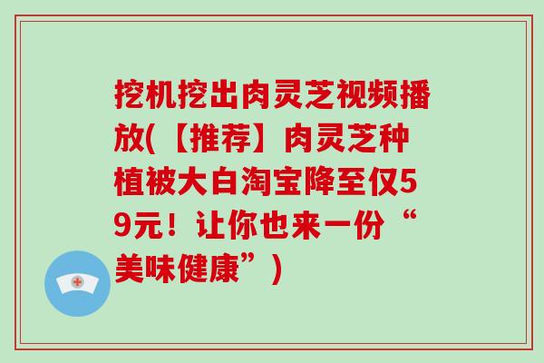 挖机挖出肉灵芝视频播放(【推荐】肉灵芝种植被大白淘宝降至仅59元!让你也来一份“美味健康”)