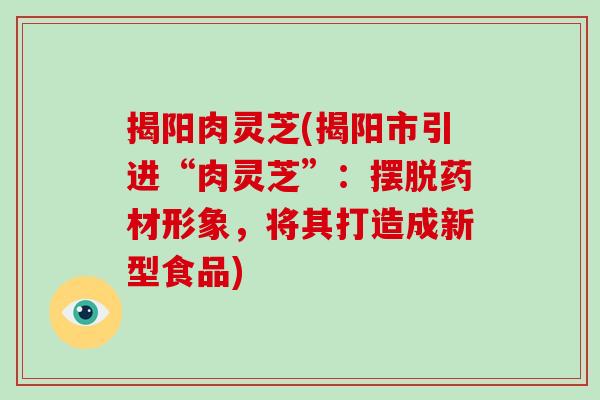 揭阳肉灵芝(揭阳市引进“肉灵芝”:摆脱药材形象,将其打造成新型食品)