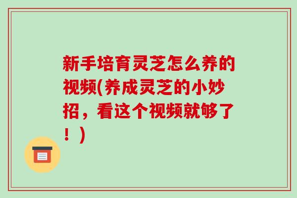 新手培育灵芝怎么养的视频(养成灵芝的小妙招，看这个视频就够了！)