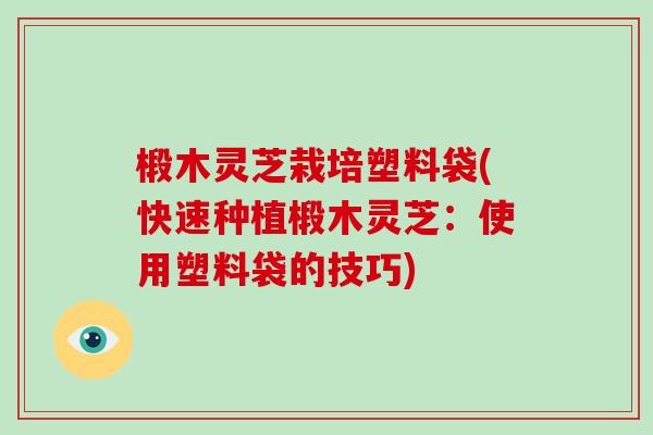 椴木灵芝栽培塑料袋(快速种植椴木灵芝：使用塑料袋的技巧)