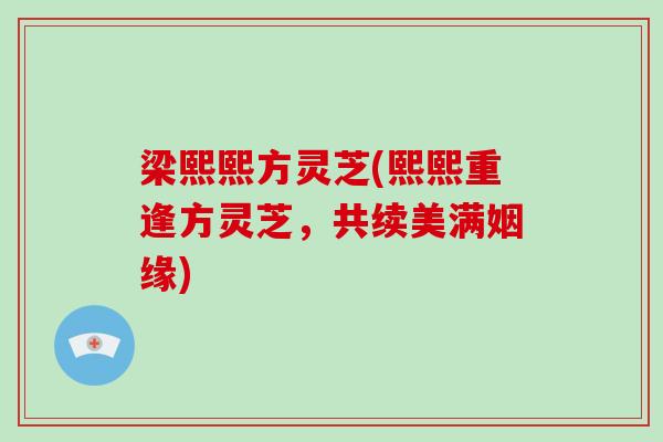 梁熙熙方灵芝(熙熙重逢方灵芝,共续美满姻缘)