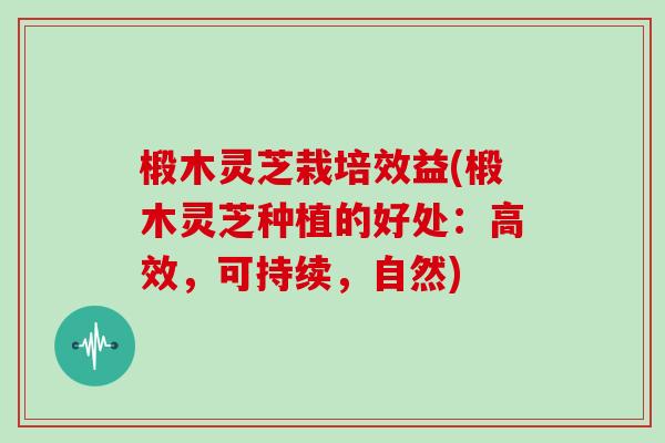 椴木灵芝栽培效益(椴木灵芝种植的好处：高效，可持续，自然)