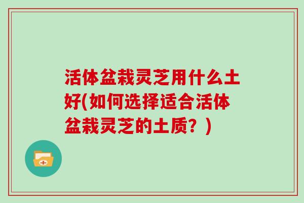 活体盆栽灵芝用什么土好(如何选择适合活体盆栽灵芝的土质？)