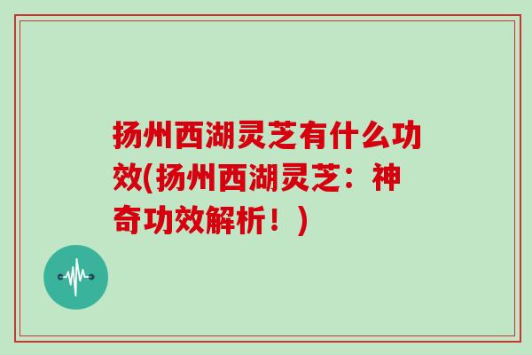 扬州西湖灵芝有什么功效(扬州西湖灵芝：神奇功效解析！)