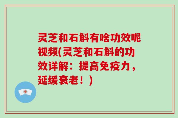 灵芝和石斛有啥功效呢视频(灵芝和石斛的功效详解:提高免疫力,延缓衰老!)