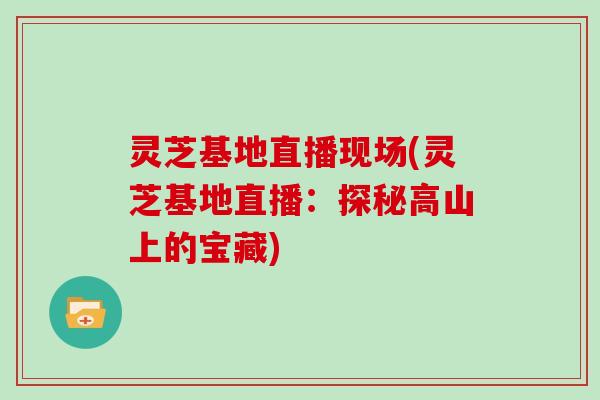 灵芝基地直播现场(灵芝基地直播:探秘高山上的宝藏)