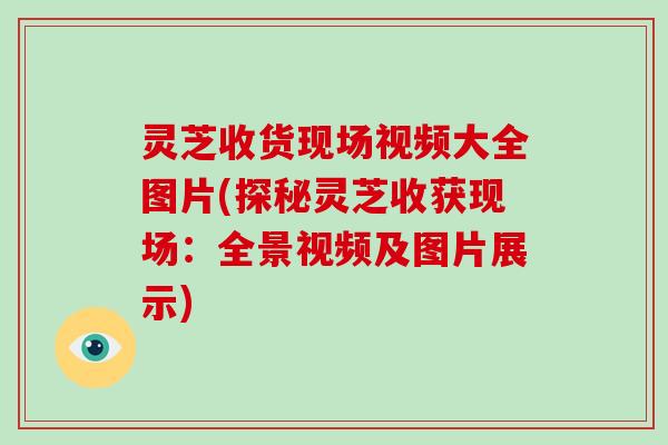 灵芝收货现场视频大全图片(探秘灵芝收获现场:全景视频及图片展示)