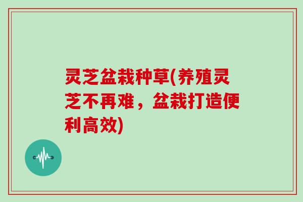 灵芝盆栽种草(养殖灵芝不再难，盆栽打造便利高效)