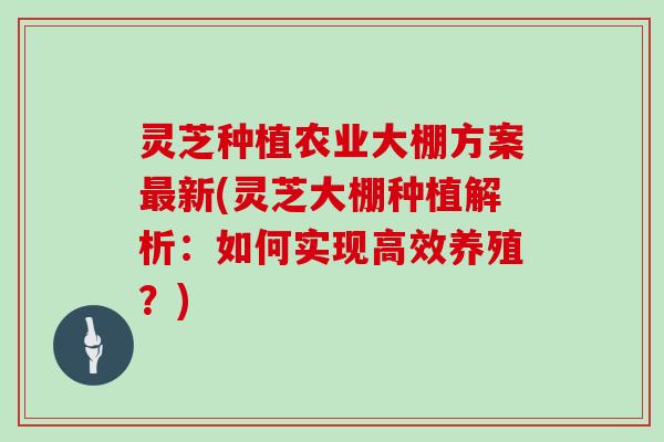 灵芝种植农业大棚方案最新(灵芝大棚种植解析：如何实现高效养殖？)