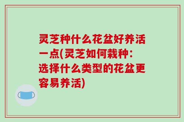 灵芝种什么花盆好养活一点(灵芝如何栽种:选择什么类型的花盆更容易养活)