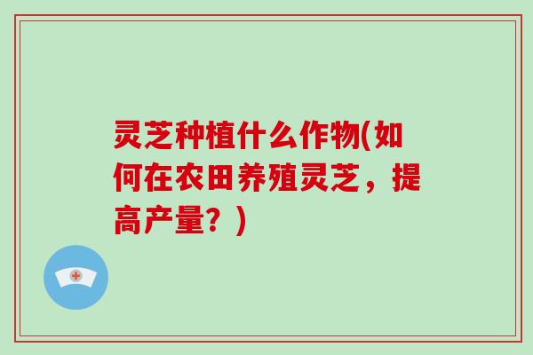 灵芝种植什么作物(如何在农田养殖灵芝,提高产量?)