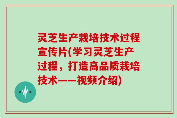 灵芝生产栽培技术过程宣传片(学习灵芝生产过程,打造高品质栽培技术——视频介绍)