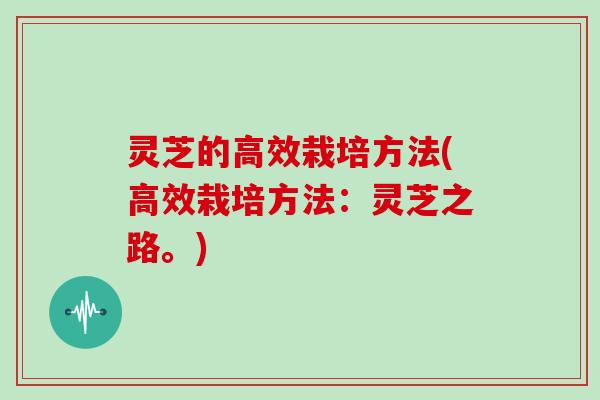 灵芝的高效栽培方法(高效栽培方法:灵芝之路。)