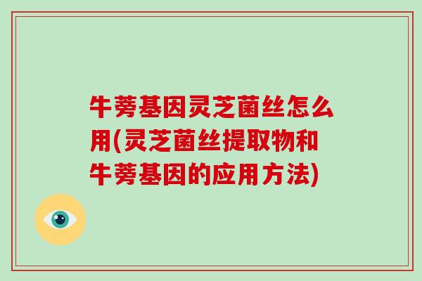 牛蒡基因灵芝菌丝怎么用(灵芝菌丝提取物和牛蒡基因的应用方法)