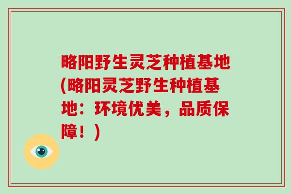 略阳野生灵芝种植基地(略阳灵芝野生种植基地：环境优美，品质保障！)