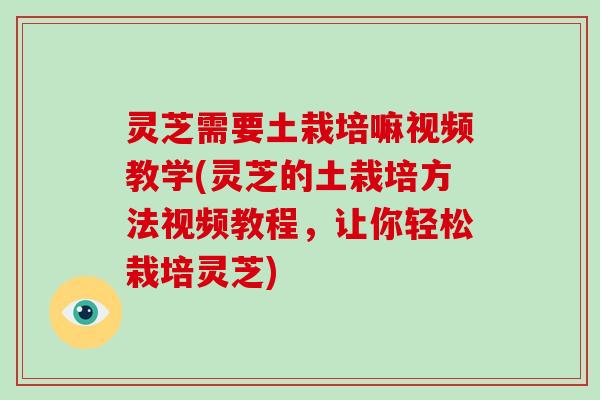 灵芝需要土栽培嘛视频教学(灵芝的土栽培方法视频教程，让你轻松栽培灵芝)