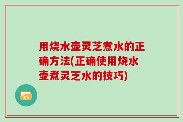 用烧水壶灵芝煮水的正确方法(正确使用烧水壶煮灵芝水的技巧)