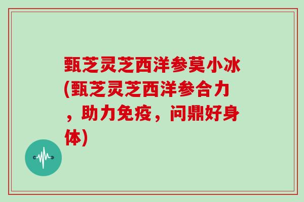 甄芝灵芝西洋参莫小冰(甄芝灵芝西洋参合力,助力免疫,问鼎好身体)