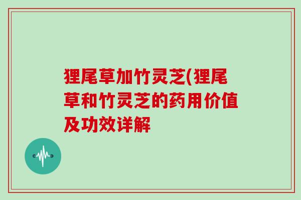 狸尾草加竹灵芝(狸尾草和竹灵芝的药用价值及功效详解