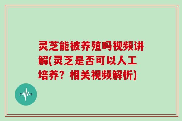 灵芝能被养殖吗视频讲解(灵芝是否可以人工培养?相关视频解析)