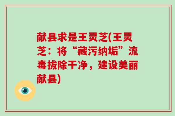 献县求是王灵芝(王灵芝:将“藏污纳垢”流毒拔除干净,建设美丽献县)