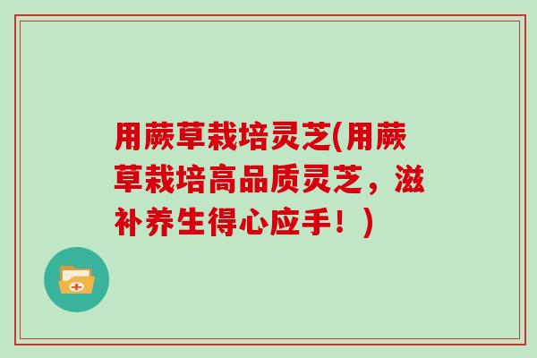 用蕨草栽培灵芝(用蕨草栽培高品质灵芝,滋补养生得心应手!)