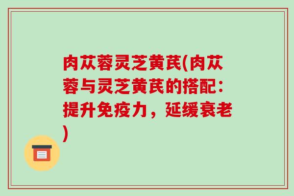 肉苁蓉灵芝黄芪(肉苁蓉与灵芝黄芪的搭配：提升免疫力，延缓衰老)