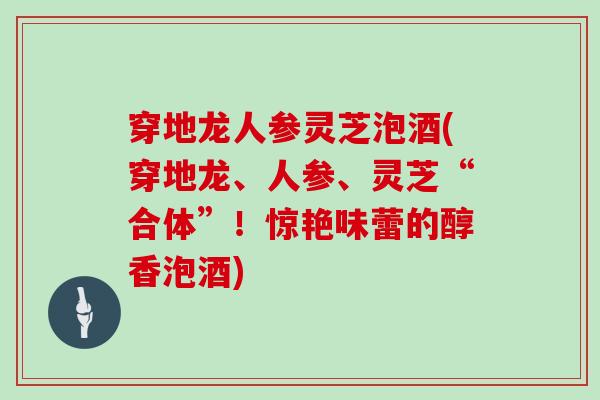 穿地龙人参灵芝泡酒(穿地龙、人参、灵芝“合体”!惊艳味蕾的醇香泡酒)