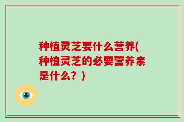 种植灵芝要什么营养(种植灵芝的必要营养素是什么？)