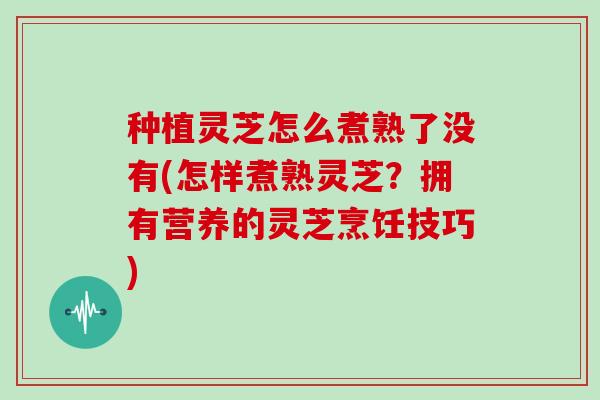 种植灵芝怎么煮熟了没有(怎样煮熟灵芝?拥有营养的灵芝烹饪技巧)