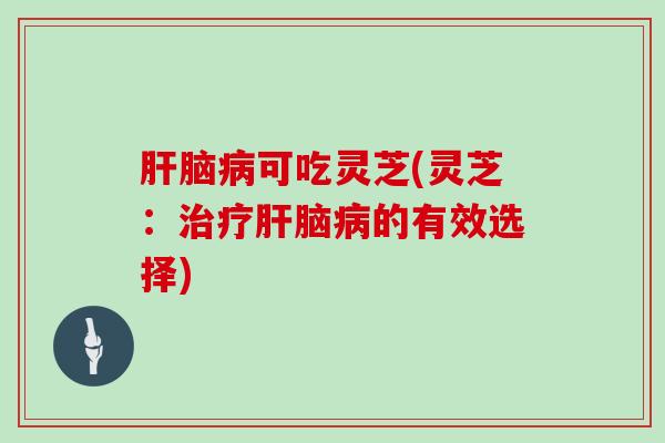 肝脑病可吃灵芝(灵芝：治疗肝脑病的有效选择)