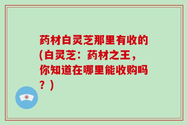 药材白灵芝那里有收的(白灵芝：药材之王，你知道在哪里能收购吗？)