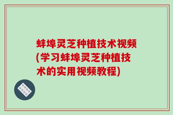 蚌埠灵芝种植技术视频(学习蚌埠灵芝种植技术的实用视频教程)