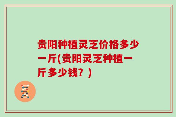 贵阳种植灵芝价格多少一斤(贵阳灵芝种植一斤多少钱？)