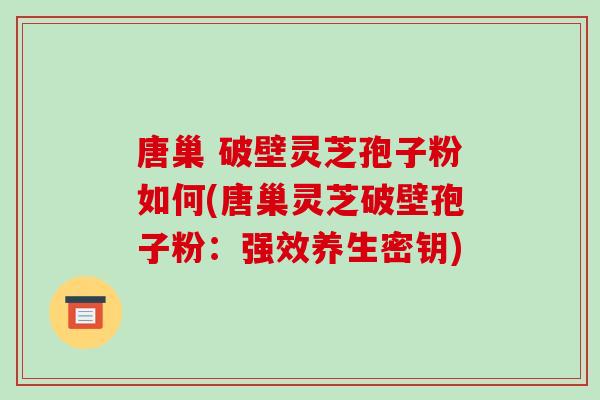 唐巢 破壁灵芝孢子粉如何(唐巢灵芝破壁孢子粉:强效养生密钥)
