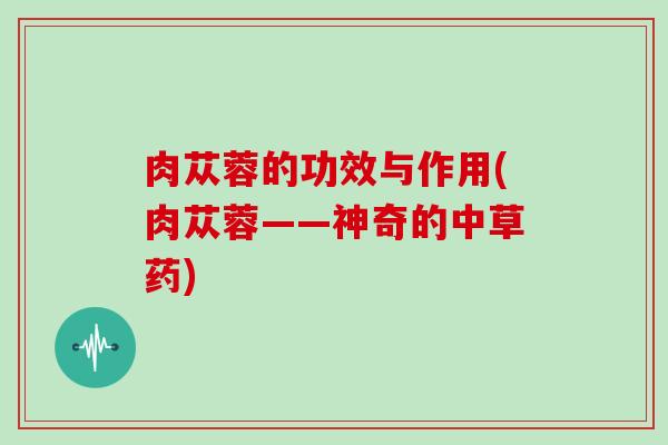 肉苁蓉的功效与作用(肉苁蓉——神奇的中草药)
