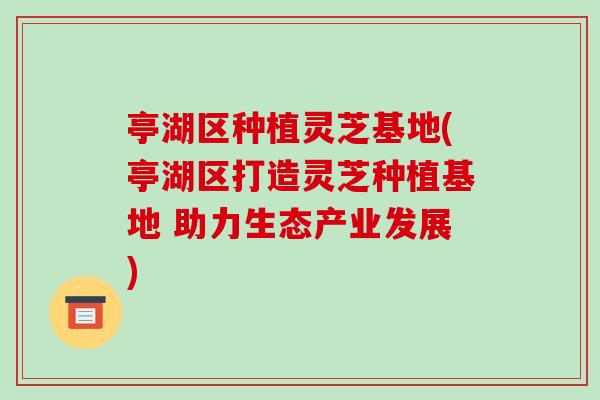 亭湖区种植灵芝基地(亭湖区打造灵芝种植基地 助力生态产业发展)