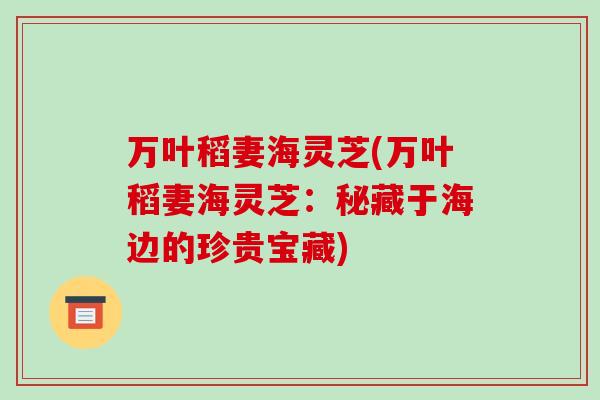 万叶稻妻海灵芝(万叶稻妻海灵芝:秘藏于海边的珍贵宝藏)