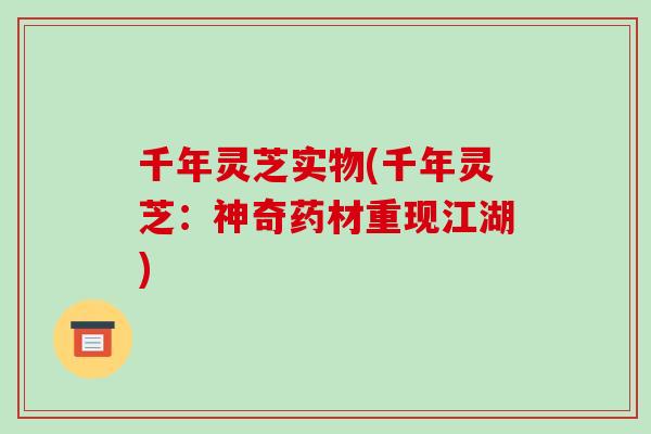 千年灵芝实物(千年灵芝：神奇药材重现江湖)
