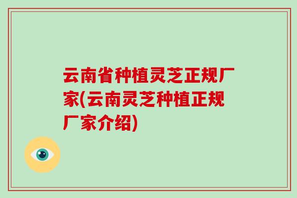 云南省种植灵芝正规厂家(云南灵芝种植正规厂家介绍)