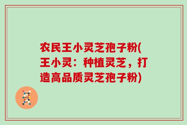 农民王小灵芝孢子粉(王小灵:种植灵芝,打造高品质灵芝孢子粉)