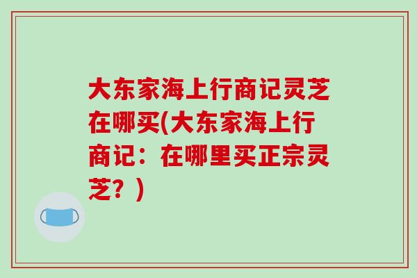 大东家海上行商记灵芝在哪买(大东家海上行商记:在哪里买正宗灵芝?)