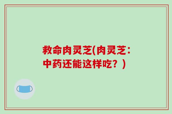 救命肉灵芝(肉灵芝:中药还能这样吃?)