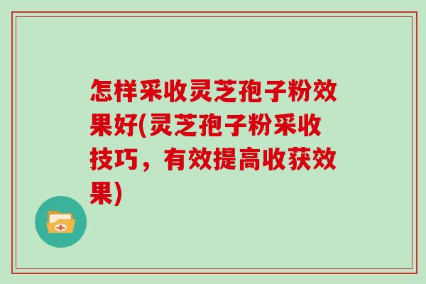 怎样采收灵芝孢子粉效果好(灵芝孢子粉采收技巧,有效提高收获效果)
