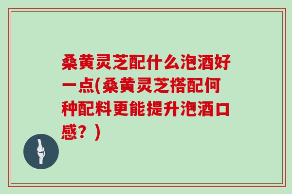 桑黄灵芝配什么泡酒好一点(桑黄灵芝搭配何种配料更能提升泡酒口感?)