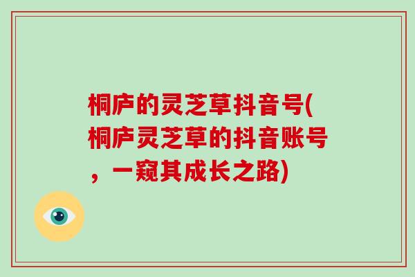 桐庐的灵芝草抖音号(桐庐灵芝草的抖音账号,一窥其成长之路)